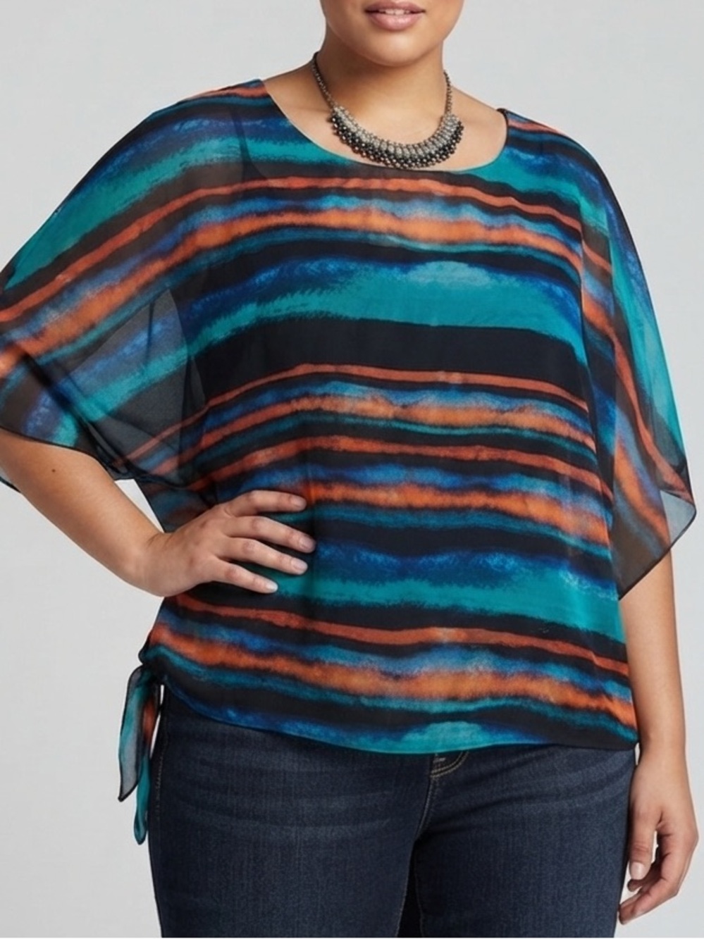 LAURA Multicolor Horizontal Abstract Stripes Blouse 2X